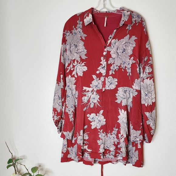 Free People Shake It Up Dress Mini Tiered Long Sleeve Fall Lightweight RARE - Picture 8 of 14